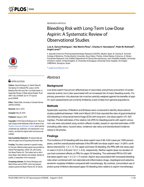 Bleeding risk with long-term low-dose aspirin: A systematic review of observational studies