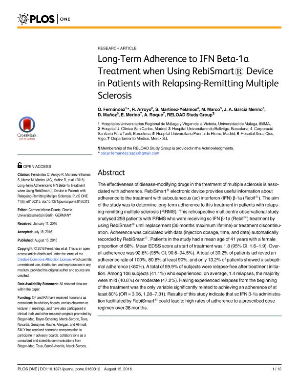 Long-term adherence to IFN beta-1a treatment when using rebismart1device in patients with relapsing-remitting multiple sclerosis