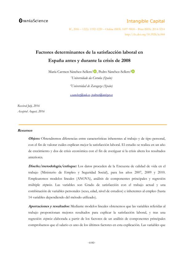 Factores determinantes de la satisfacción laboral en España antes y durante la crisis de 2008