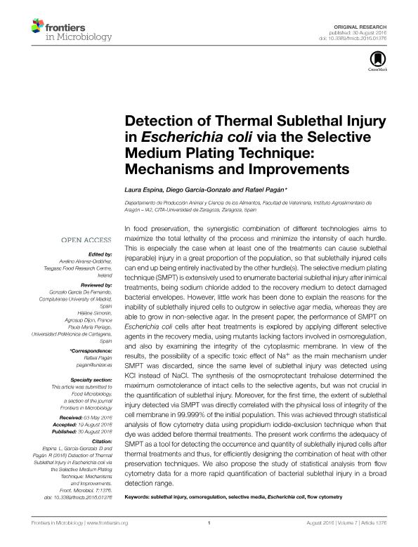 Detection of thermal sublethal injury in escherichia coli via the selective medium plating technique: Mechanisms and improvements