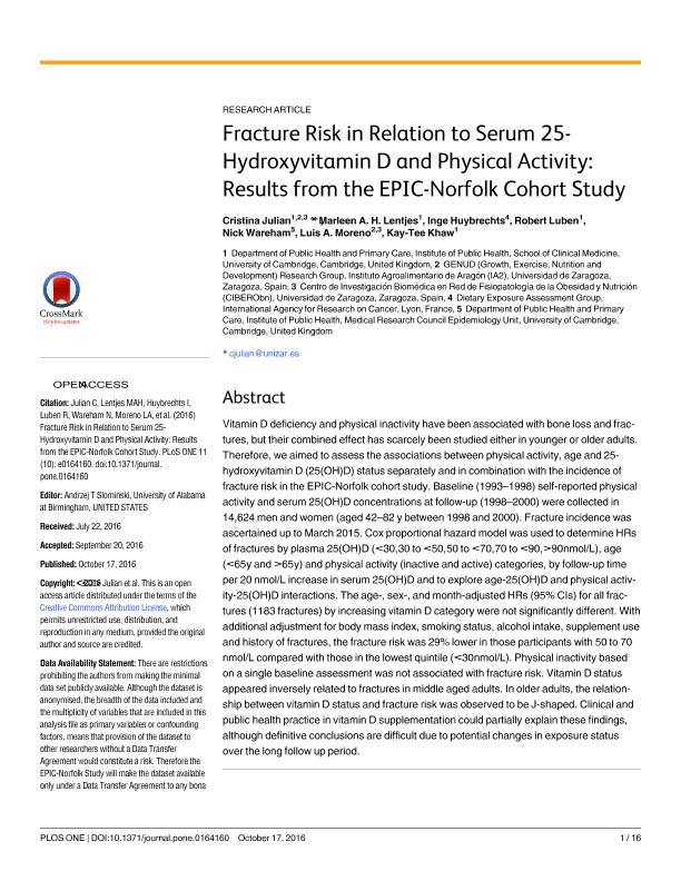 Fracture risk in relation to serum 25-hydroxyvitamin D and physical activity: Results from the epic-norfolk cohort study