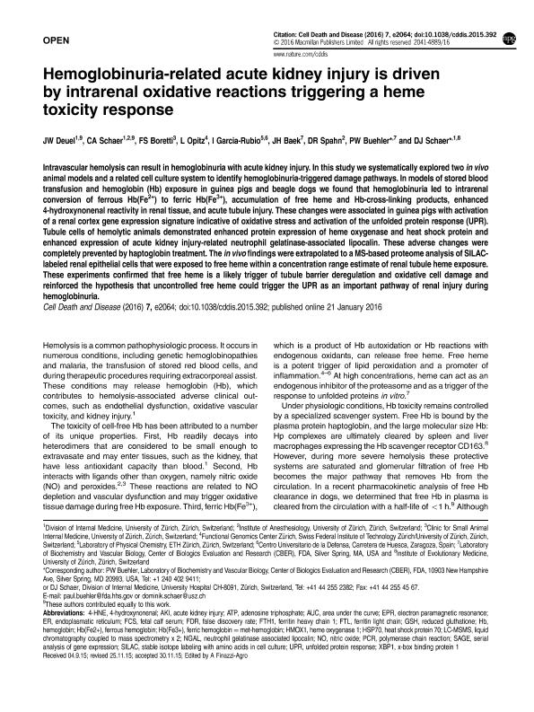 Hemoglobinuria-related acute kidney injury is driven by intrarenal oxidative reactions triggering a heme toxicity response