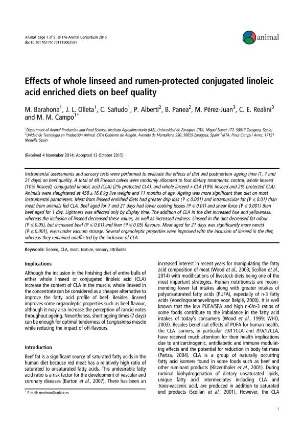 Effects of whole linseed and rumen-protected conjugated linoleic acid enriched diets on beef quality