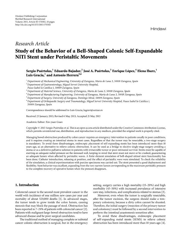 Study of the Behavior of a Bell-Shaped Colonic Self-Expandable NiTi Stent under Peristaltic Movements