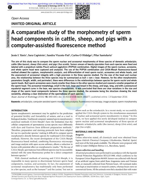 A comparative study of the morphometry of sperm head components in cattle, sheep, and pigs with a computer-assisted fluorescence method