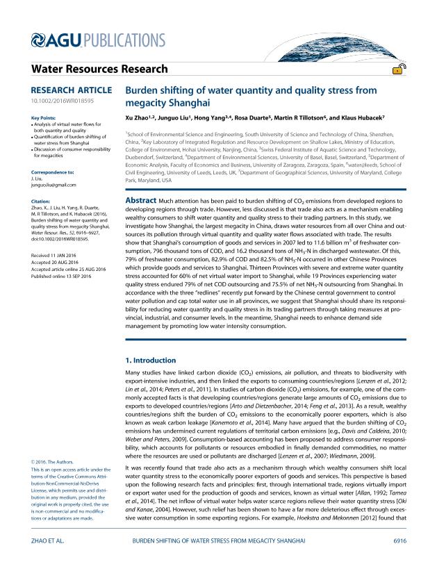 Burden shifting of water quantity and quality stress from megacity Shanghai
