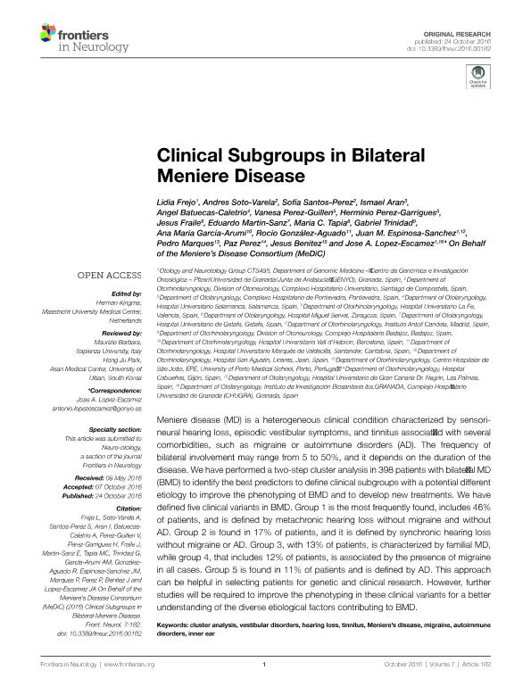 Clinical subgroups in bilateral meniere disease