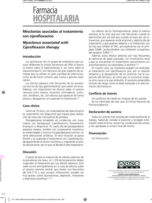 Mioclonías asociadas al tratamiento con ciprofloxacino