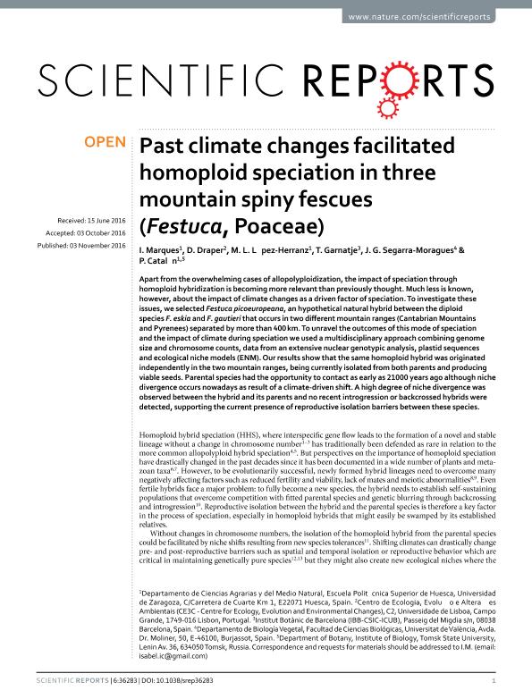 Past climate changes facilitated homoploid speciation in three mountain spiny fescues (Festuca, Poaceae)