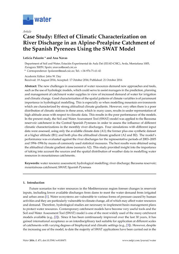 Case study: Effect of climatic characterization on river discharge in an alpine-prealpine catchment of the spanish pyrenees using the SWAT model