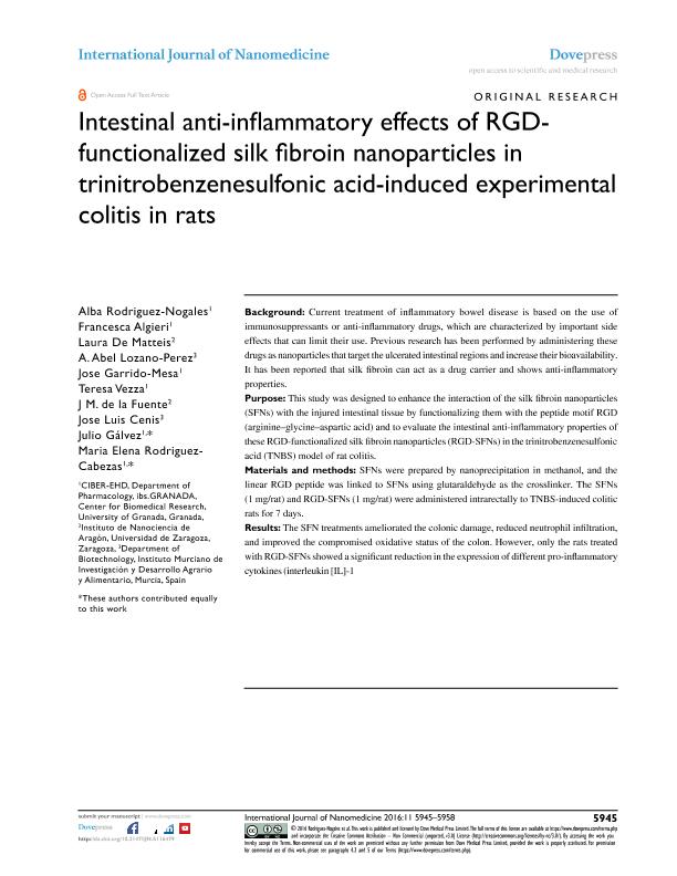 Intestinal anti-inflammatory effects of RGD-functionalized silk fibroin nanoparticles in trinitrobenzenesulfonic acid-induced experimental colitis in rats