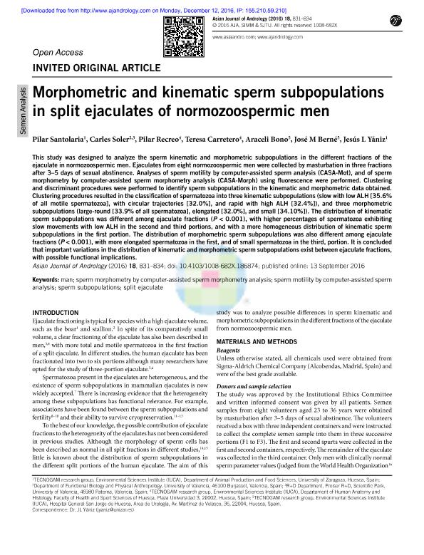 Morphometric and kinematic sperm subpopulations in split ejaculates of normozoospermic men