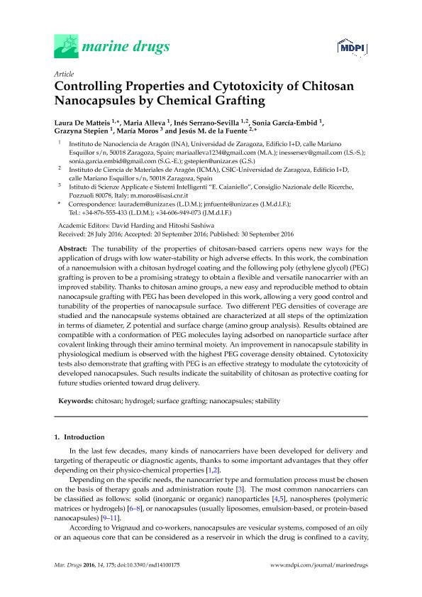 Controlling properties and cytotoxicity of chitosan nanocapsules by chemical grafting