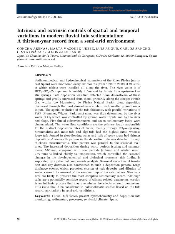 Intrinsic and extrinsic controls of spatial and temporal variations in modern fluvial tufa sedimentation: A thirteen-year record from a semi-arid environment
