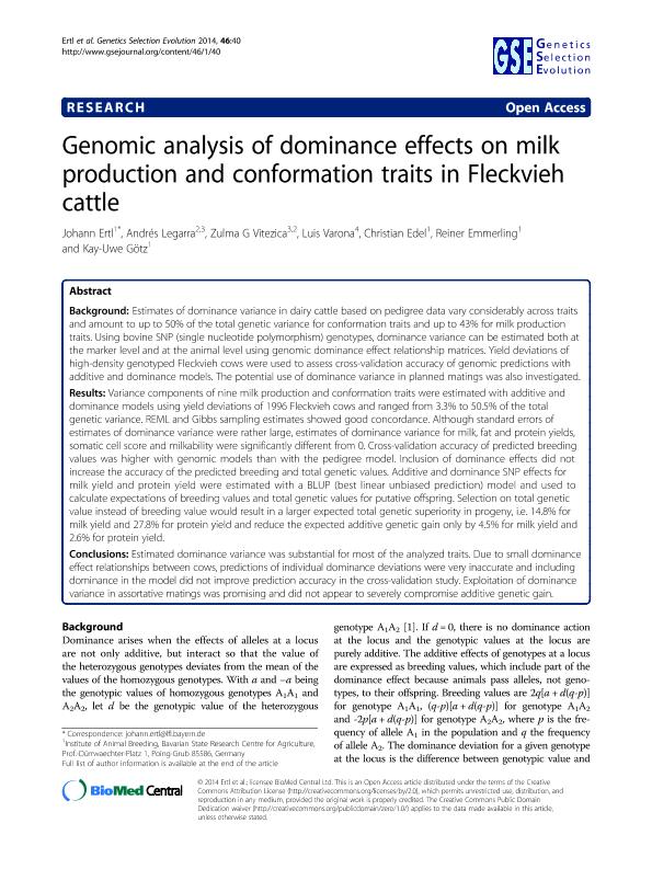 Genomic analysis of dominance effects on milk production and conformation traits in Fleckvieh cattle