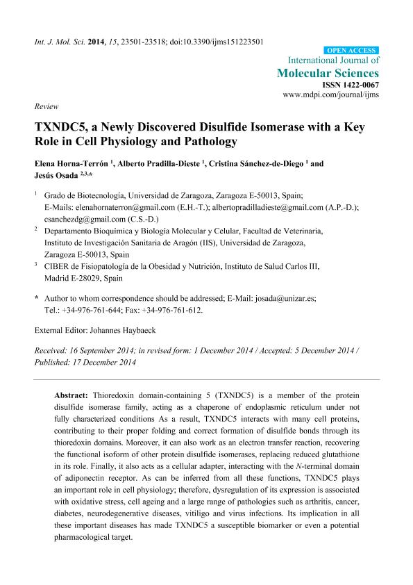 TXNDC5, a newly discovered disulfide isomerase with a key role in cell physiology and pathology