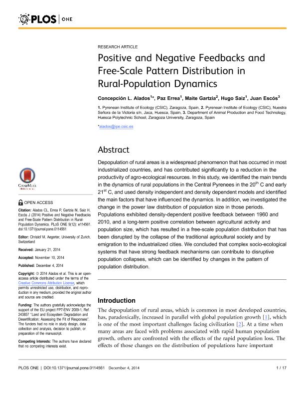 Positive and negative feedbacks and free-scale pattern distribution in rural-population dynamics