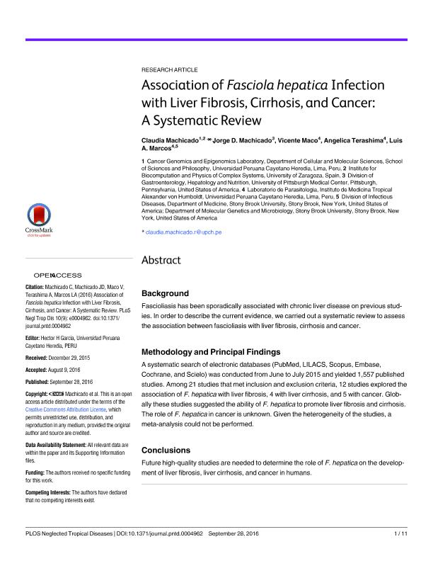 Association of Fasciola hepatica Infection with Liver Fibrosis, Cirrhosis, and Cancer: A Systematic Review