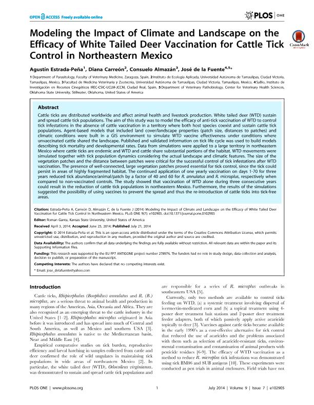 Modeling the impact of climate and landscape on the efficacy of white tailed deer vaccination for cattle tick control in northeastern Mexico