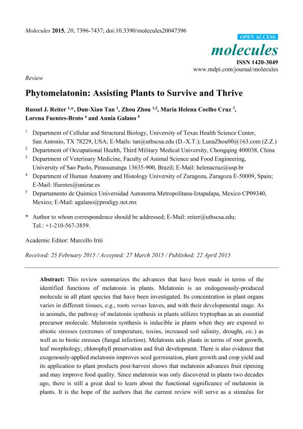 Phytomelatonin: Assisting plants to survive and thrive