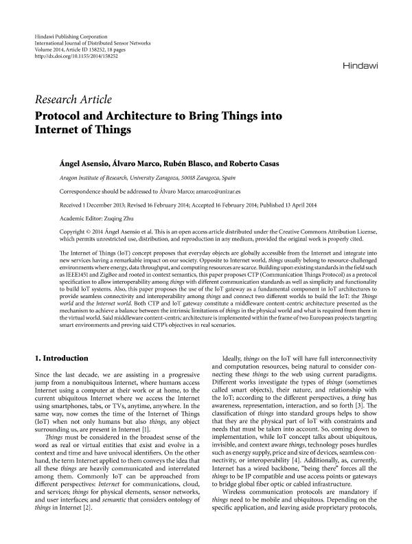 Protocol and Architecture to Bring Things into Internet of Things