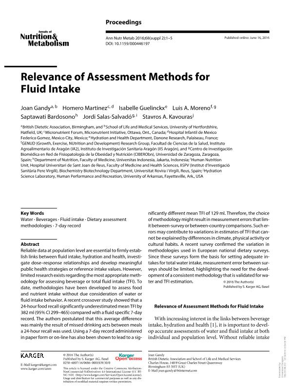 Relevance of assessment methods for fluid intake
