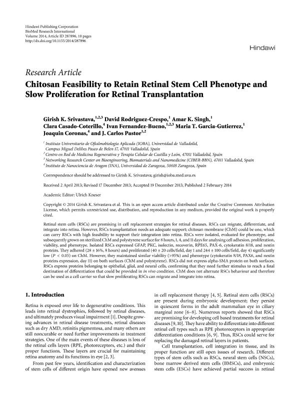 Chitosan feasibility to retain retinal stem cell phenotype and slow proliferation for retinal transplantation