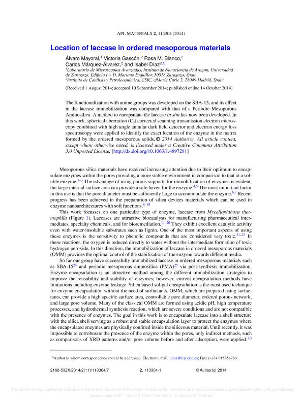 Location of laccase in ordered mesoporous materials