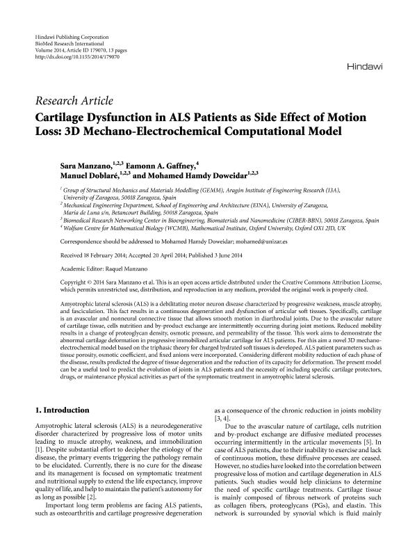 Cartilage Dysfunction in ALS Patients as Side Effect of Motion Loss: 3D Mechano-Electrochemical Computational Model