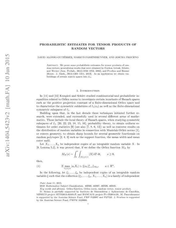 Probabilistic estimates for tensor products of random vectors