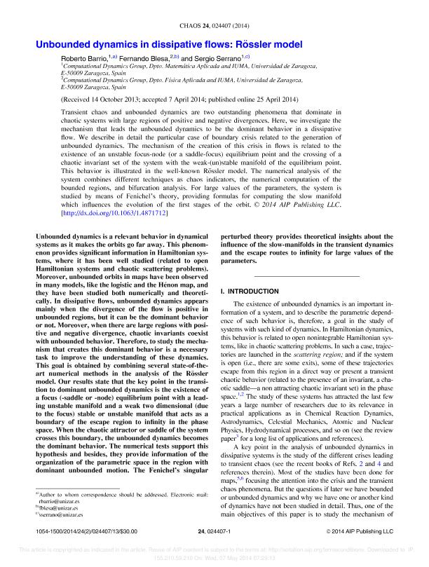 Unbounded dynamics in dissipative flows: Rössler model