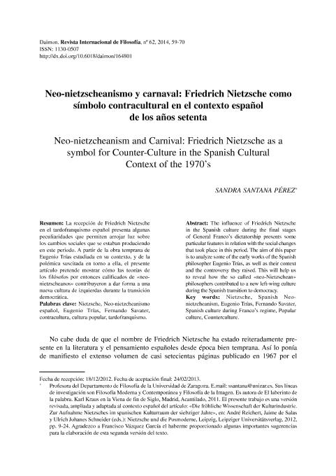 Neo-Nietzscheanismo y carnaval. El pensamiento de Friedrich Nietzsche como símbolo contracultural en el contexto español de los años setenta