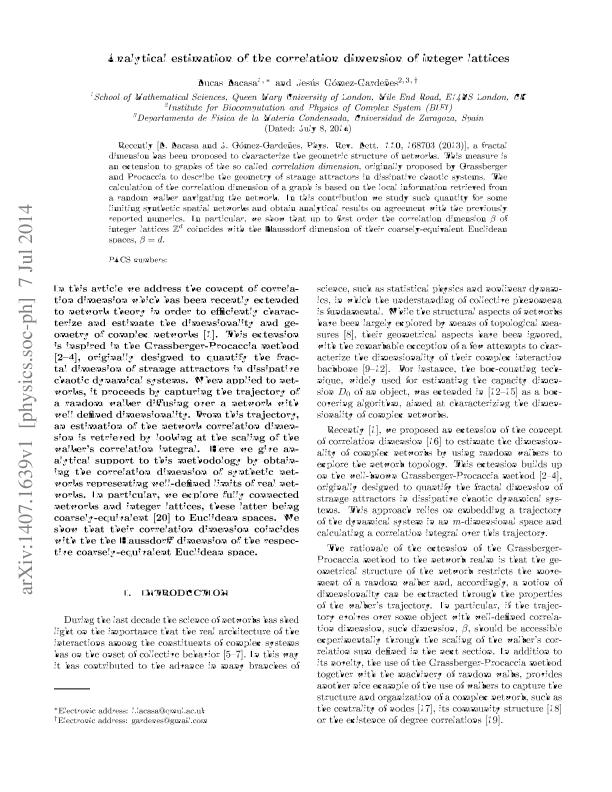 Analytical estimation of the correlation dimension of integer lattices