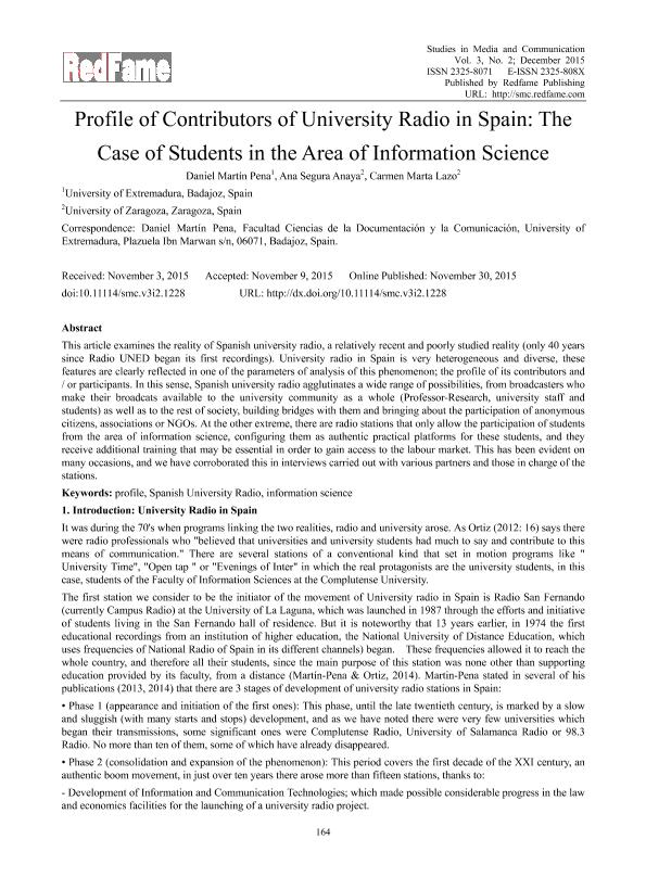 Profile of Contributors of University Radio in Spain: The Case of Students in the Area of Information Science
