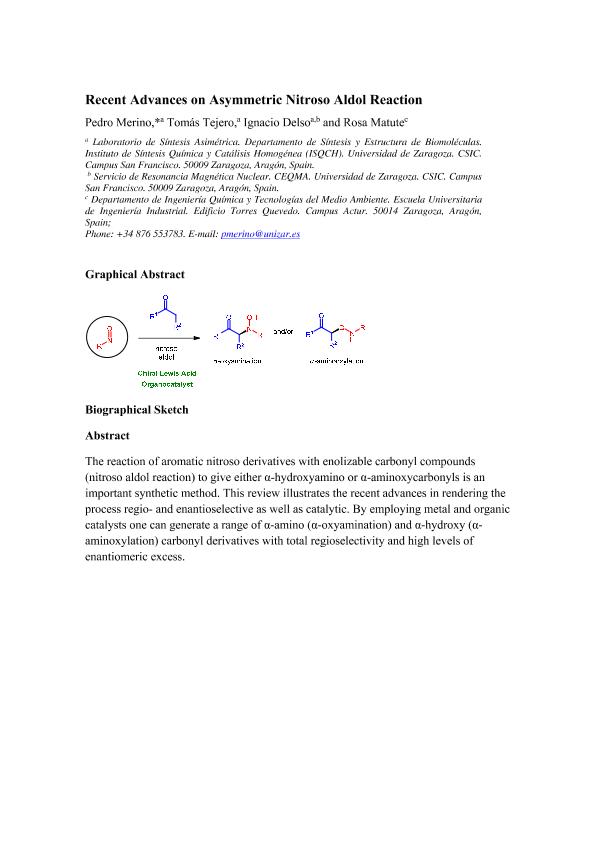 Recent Advances on Asymmetric Nitroso Aldol Reaction