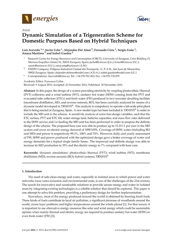 Dynamic simulation of a trigeneration scheme for domestic purposes based on hybrid techniques