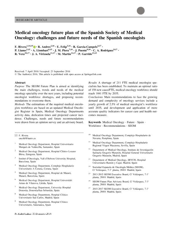 Medical oncology future plan of the Spanish Society of Medical Oncology: challenges and future needs of the Spanish oncologists