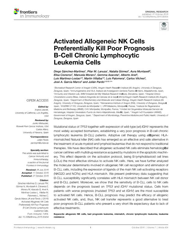 Activated allogeneic NK cells preferentially kill poor prognosis B-cell chronic lymphocytic leukemia cells