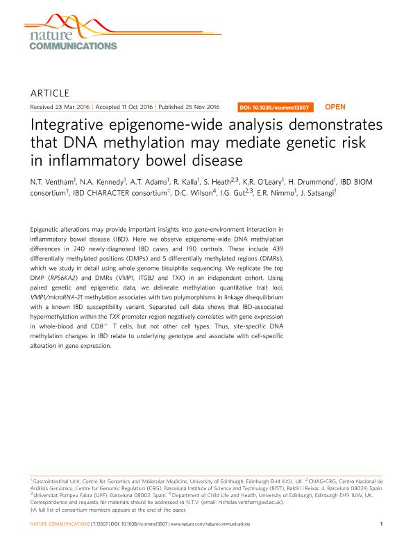 Integrative epigenome-wide analysis demonstrates that DNA methylation may mediate genetic risk in inflammatory bowel disease