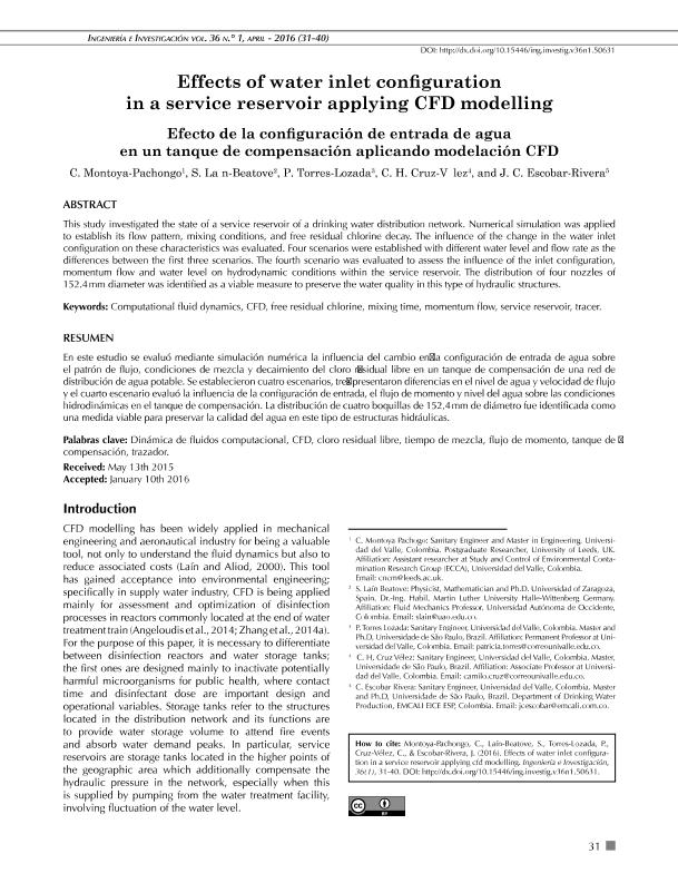 Effects of water inlet configuration in a service reservoir applying CFD modelling