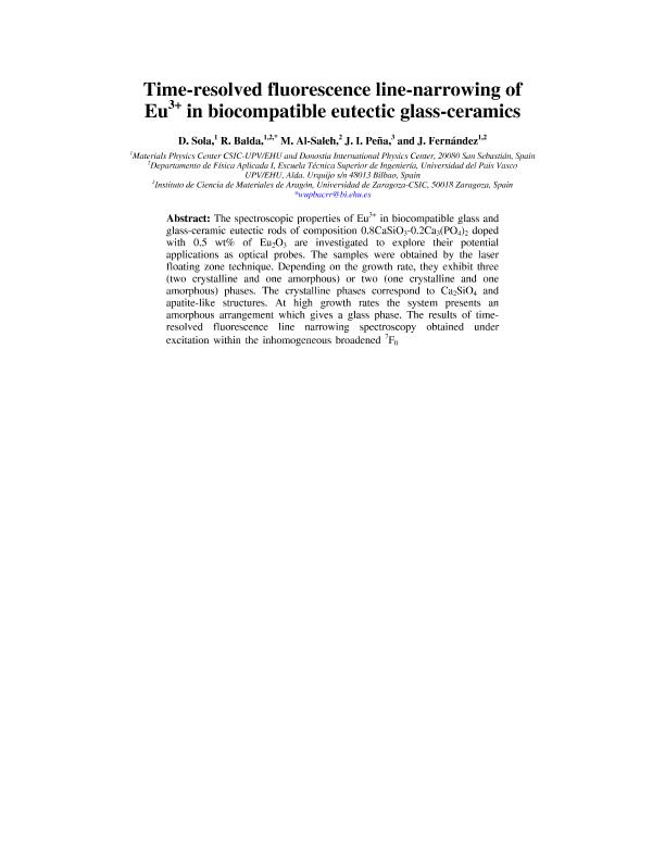 Time-resolved fluorescence line-narrowing of Eu3+ in biocompatible eutectic glass-ceramics