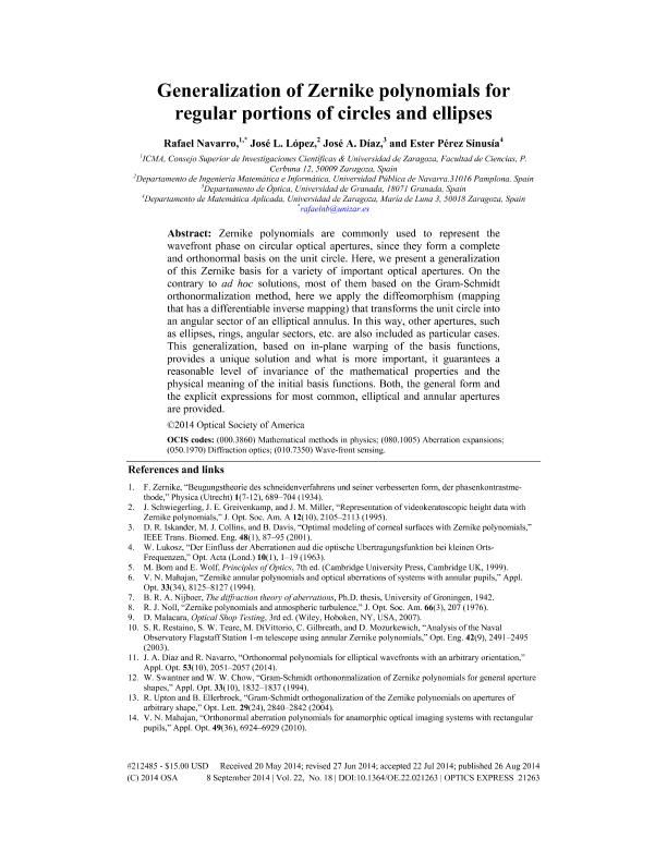 Generalization of Zernike polynomials for regular portions of circles and ellipses