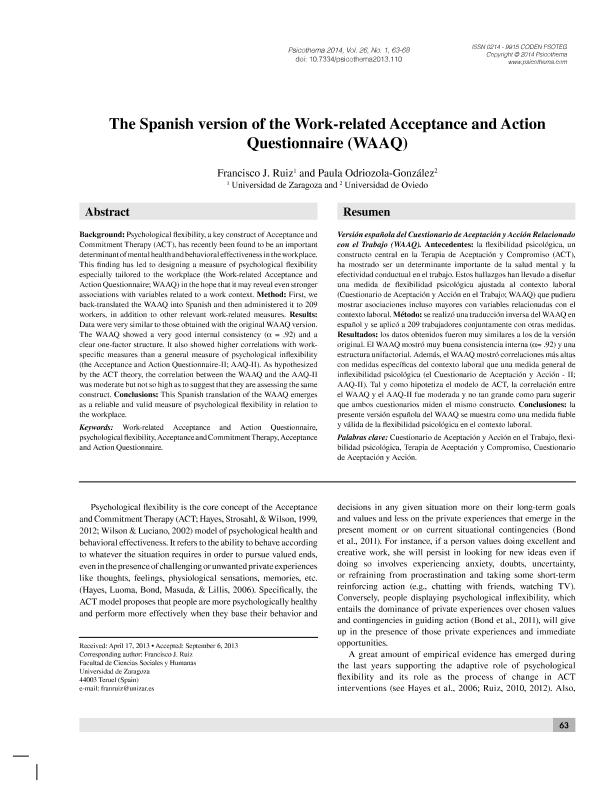 The Spanish version of the Work-related Acceptance and Action Questionnaire (WAAQ)