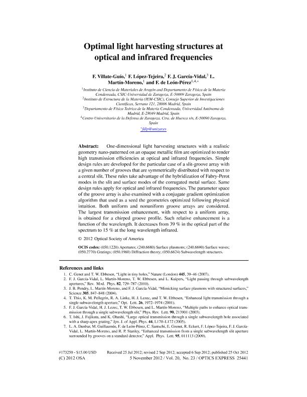 Optimal light harvesting structures at optical and infrared frequencies