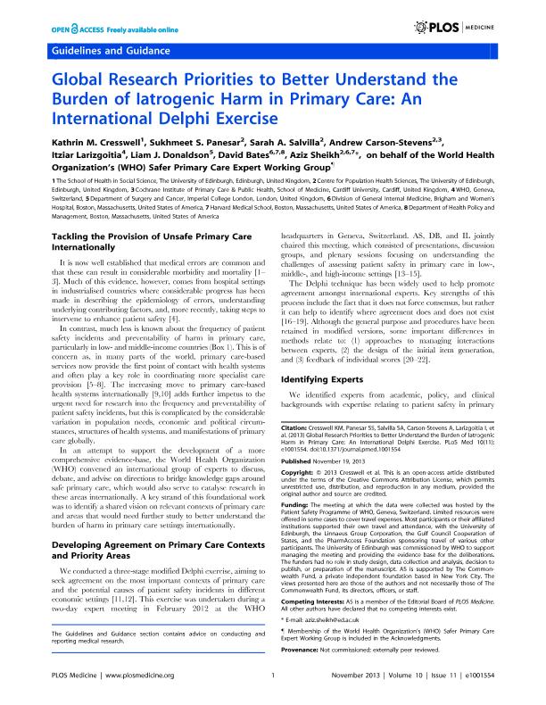Global Research Priorities to Better Understand the Burden of Iatrogenic Harm in Primary Care: An International Delphi Exercise