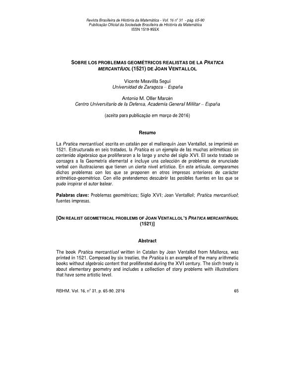 Sobre los problemas geométricos realistas de la Pratica mercantíuol (1521) de Joan Ventallol