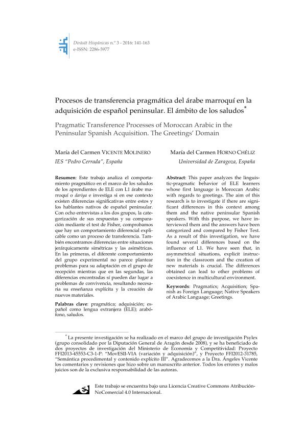 Procesos de transferencia pragmática del árabe marroquí en la adquisición de español peninsular. El ámbito de los saludos.P