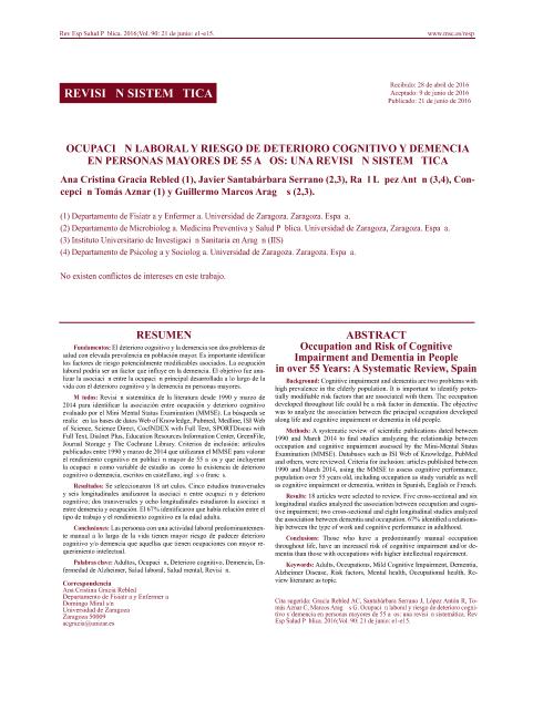 Ocupación laboral y riesgo de deterioro cognitivo y demencia en personas mayores de 55 años: una revisión sistemática