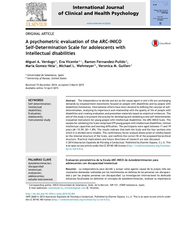 A psychometric evaluation of the ARC-INICO Self-Determination Scale for adolescents with intellectual disabilities