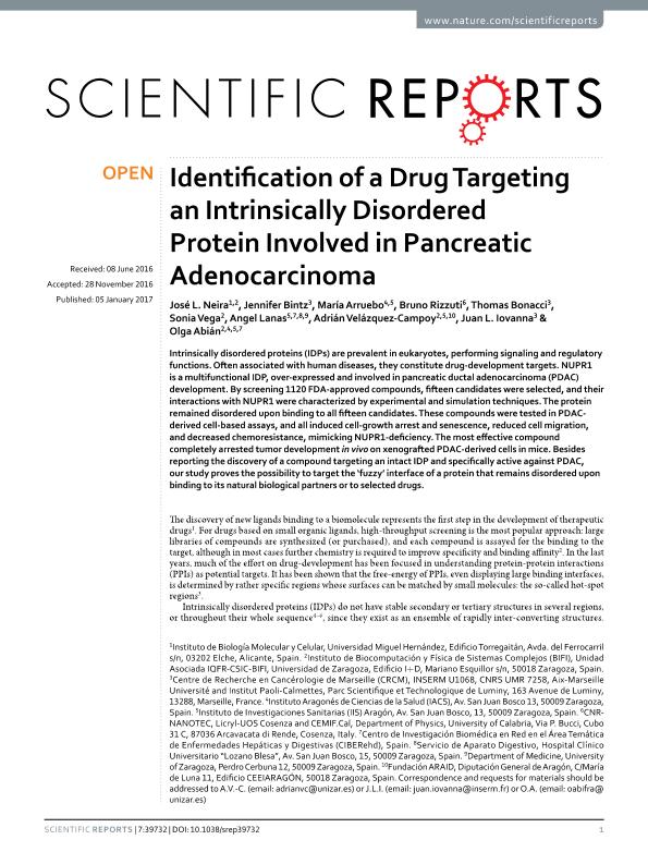 Identification of a Drug Targeting an Intrinsically Disordered Protein Involved in Pancreatic Adenocarcinoma